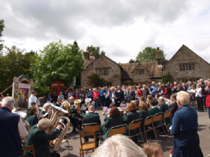 View The backdrop to the service of blessing of the welldressing at Holywell Lane